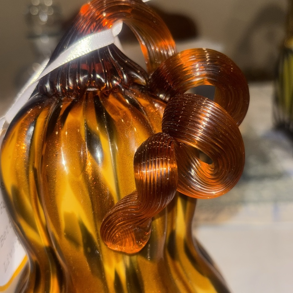 Glass Pumpkin Hand Blown Leopard Print- 9" - Picture 4 of 5